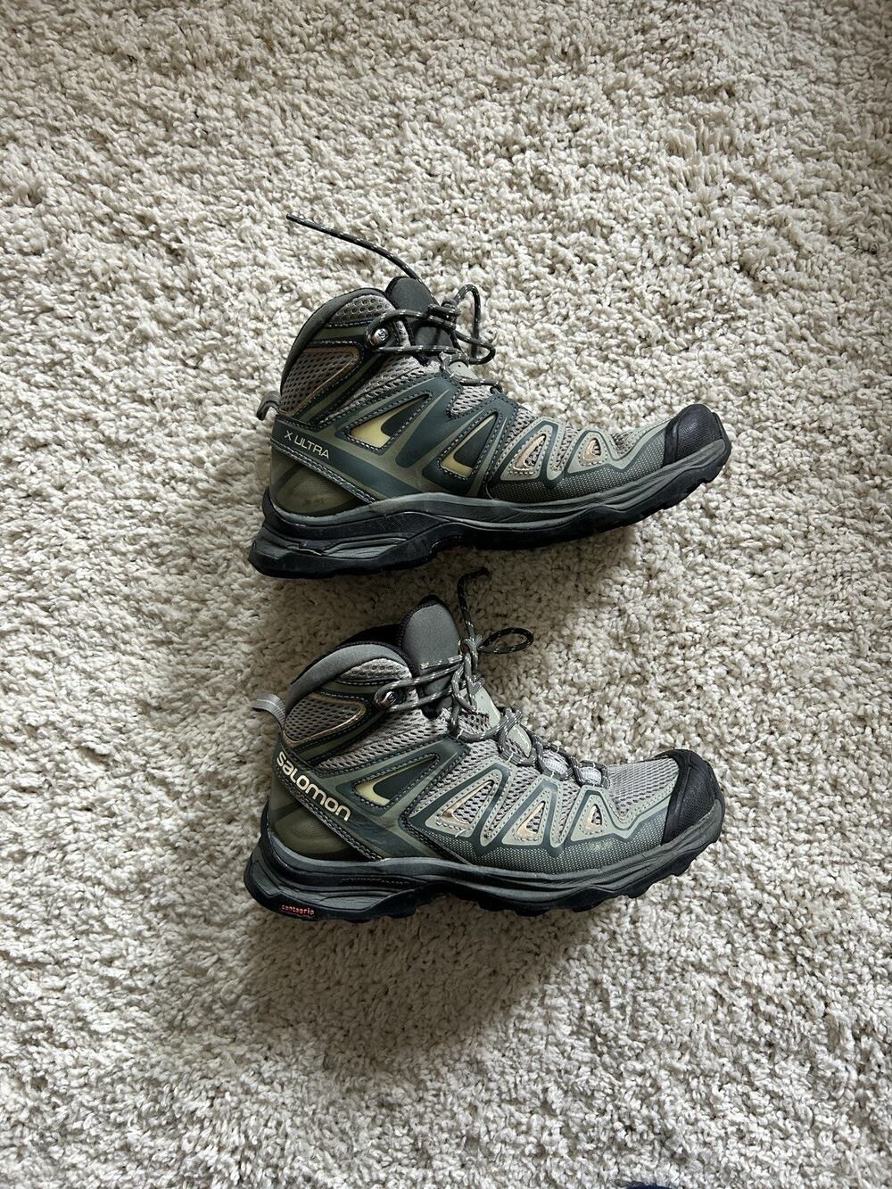 Salomon X Ultra Mid Hiking Boots Women Size 7 Grey Teal Trail Shoes 410440